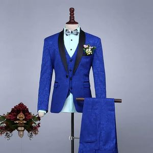 Blazers Toptan Klasik Kraliyet Mavi Erkekler Balo Performans Erkek Takım Ucuz Düğün Damat Smokin Erkek Takas 3 Parça (Ceket+Pantolon+Yelek)