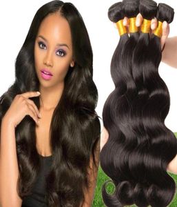 9a Brezilya İnsan Saç Atkıları 16 18 20 20 22 24 inç Afrikalı Kadın Kılları Paketi Vücut Dalga Siyah Büyük Dalga Sınak Kesme Doğa Renk 40114753503689
