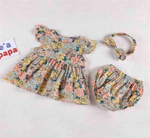 Koreanische Japan Stil Baby Mädchen Kleidung Sets Kleid Tops PP Shorts Sommer Baumwolle Blume Kurzarm Kleidung Anzug 2108041395549