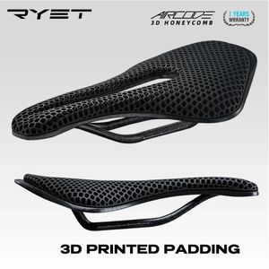 RYET 3D Printed Bicycle Saddle Ultralight Carbon Fiber Hollow Comfortable Breathable MTB Gravel Road bike Cycling Seat Parts 240105