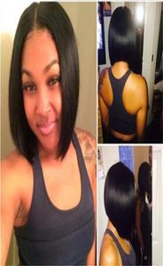 Brezilya insan saçı kısa bob dantel ön peruk bob stili glueless v Siyah kadınlar için parça peruk2466950