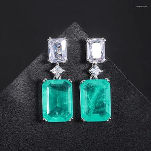 Dangle Küpeler Tahminleri Retro Square Emerald Paraiba Taş Tassel Kolye Küpe Kadın Mücevherleri Lüks Evlilik Yıldönümü Öğeleri