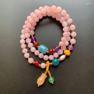 Charm Bilezikler Doğal Pembe Kuvars Boncuklar Tibet Budist Bilezik Kolye Aşk Taş Takasları 1 PC 6mm Drop