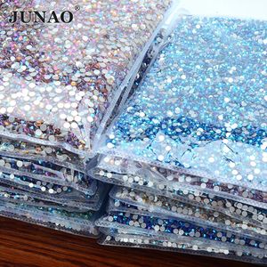 Junao Top Qaulity SS16 SS20 SS30 SS30 BÜYÜK PAKET C CAM S Düz Back Diamonds Tırnak Sanatı için Düzeltmeyen Yuvarlak Strass Taşları 240106