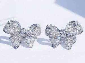 Sterling zilveren strik Designer Stud Oorbellen Shining Crystal Diamond Luxe CZ Diamond Stone Cute Earring Ear Rings Jewelr1762536