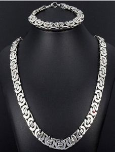 Yeni stil mücevher seti 8mm gümüş tonlu düz Bizans zinciri kolye bilezik 316L Moda Mens için Paslanmaz Çelik Bling Xmas GI6815050