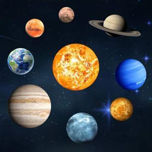 9pcs/set 9 Gezegen Güneş Sistemi Floresan Duvar Evren Gezegen Galaksisi Çocuk Odası Yatak Odası Aydınlık Duvar Etiketleri 240106