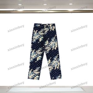 Xinxinbuy 2024 Мужские и женские дизайнерские джинсы, брюки из морских водорослей, наборы с цветочным принтом букв, повседневные брюки, черные, синие, серые, S-2XL