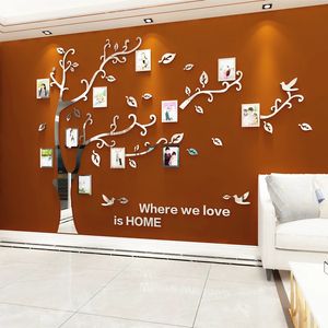 Duvar Çıkartmaları Ağaç PO Çerçevesi 3D Akrilik Ayna Kanepe TV arka plan duvar dekoru DIY Aile PO Çerçevesi Çıkarmaları 240106