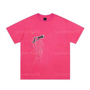 Örümcek Tişört Tasarımcı T Shirtler Erkekler Moda Kısa Kol T-Shirt Yüksek Kaliteli Hip Hop High Street 555 Erkek Kadın Spor Gündelik Tişört Erkek Tshirt Pembe