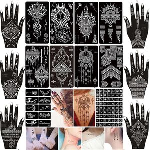 16 листов временная татуировка трафарет хна татуировка наклейка боди-арт наклейка для мужчин женщин узор хны 240108