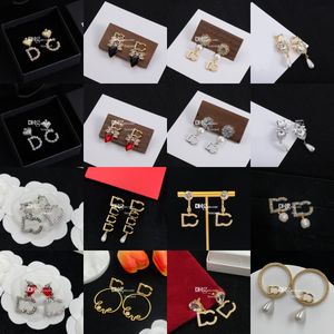 20 Styles Designer Stylish Crystal Pendant Earrings Studs Vintage Letter Chain Studs Earrings 18K Plated Earrings Jewelry With Gift Box