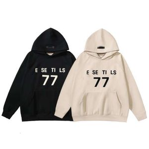 Tasarımcı Lüks Essentialss Klasik Moda Trendi 77 Mektup Erkek ve Kadınlar All-One Baggy Velvet Kapşonlu Sweater