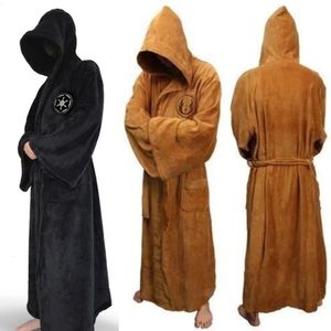 Male Flannel Robe Male With Hooded Thick Star Dressing Gown Jedi Empire Men's Bathrobe Winter Long Robe Mens Bath Robes Homewear 240108