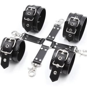 Leather Handcuffs BDSM Bondage Restraint Flirting Slave Exotic Accessories Toys For Couple Games Handcuff amp Ankle Cuffs Adult 240106