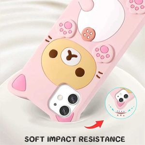 Cell Phone Cases 3D Cute Cartoon Pink Bear Kawaii Soft Silicone Case for IPhone 14 13 11 15 Pro Max 12 Mini XS XR X 8 7 Plus SE 2020 Funny CoverL240105