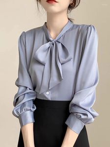 Kadın Bluzları Kadın Gömlekler Uzun Kollu Basit Dantel Up Sıradan Moda O Boyun Katı Temel Konforlu Beklenmiş Klasik Üstler Bahar