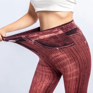 92 % Polyester, 8 % Spandex, Jeans-Druck, superweich, dehnbar, Damen-Strumpfhose, Sport und Fitness