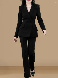 Calças femininas de duas peças High Street Est 2024 Designer Runway Suit Set Double Breasted Blazer Flare