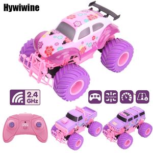 Розовый радиоуправляемый автомобиль с электроприводом для бездорожья, большие колеса, высокоскоростной фиолетовый грузовик с дистанционным управлением, игрушки для девочек для детей 240106