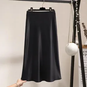 Skirts High Waist Skirt Elegant Satin Maxi For Women A-line Slim Fit Ankle Length Formal Party Prom Soft