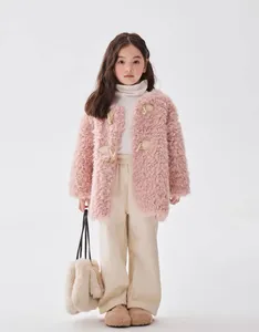 Куртки, пальто для девочек, коллекция 2024 года, зимняя корейская модная стильная верхняя одежда, однотонное детское тяжелое спортивное пальто с мехом, детская одежда, топ с длинными рукавами
