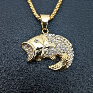 Kolye Miissanite Zincir Hip Hop Ice Out Bling Balık kolyeleri Kadınlar/Erkekler İçin Kolyeler Altın Renk 14K Sarı Altın Hayvan Takı Sevimli