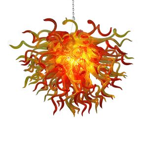 Hand Blown Glass Chandelier Pendant Lamps Orange Yellow Color Art Lights Modern Custom LED Lighting for New House Decoration Living Room 28 Inches
