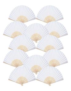 12 упаковок ручных вентиляторов Белый бумажный вентилятор Бамбуковый складной ручной сложенный вентилятор для церкви, свадебный подарок, сувениры для вечеринки DIY7278992