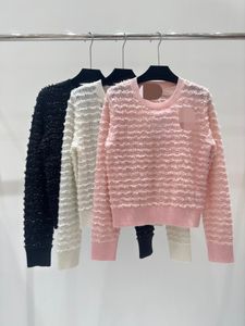 1020 2024 Runway Spring Summer Brand SAme Style Sweater Top Black White Pink Long Sleeve Crew Neck Womens Clothes High Quality Womens qian