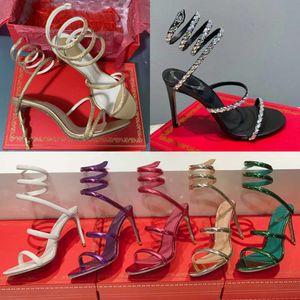 Tasarımcılar Margot Mücevher Sandalet Yılan Twining Zarif Sandal 10cm Stiletto Yüksek Topuk Kristal Altın Rhinestone Elbise Ayakkabı Gümüş Taban Kadınları Yaz Pompaları Kutu 508