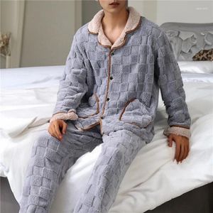 Homens sleepwear jodimitty homens flanela quente outono inverno pijamas turn-down colarinho de mangas compridas calças de duas peças conjunto solto terno