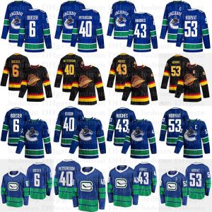 2023 Vancouver Canucks Jerseys 40 Elias Pettersson 6 Boeser 53 Bo Horvat 43 Quinn Hughes 10 Pavel Bure Hóquei Jersey 11