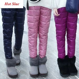 Inverno crianças para baixo roupas de algodão meninos calças meninas leggings crianças quentes calças à prova de vento à prova dwindproof água calças de neve para crianças 240108