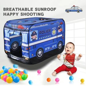 Children's Car Tent House Fire Truck Foldable Play Tent Indoor and Outdoor Game House With Sunroof Toys Birthday Gift 240108