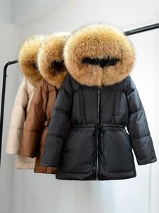 Куртки Janveny, зимний пуховик с капюшоном из натурального меха енота, женские парки с пуховыми перьями, 90% пальто на утином пуху, женская зимняя верхняя одежда, водонепроницаемая