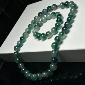 Kolye Küpe Seti 14mm Sertifikalı Doğal Greenwhite Myanmar Jade Jadeite BraceletsNecklaces Setleri