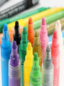 Ручки для акриловых красок Перманентная ручка для рисования 12 цветов Набор для бумаги Холст Дерево Стекло камень Керамическая ткань Картина Мода DIY Ремесла LL2373705