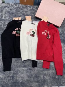 Kadın Sweaters Erken Bahar Tatlı Kiraz Mektubu Elmas Dekoratif Külot Örme Uzun Kollu Kazak