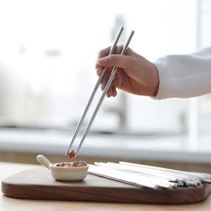 1/2/5 пар китайских палочек для еды из нержавеющей стали, Нескользящие палочки для суши, корейские, японские металлические палочки для еды, набор кухонной посуды