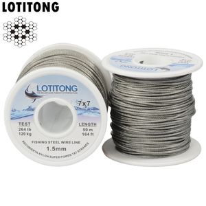 Lotitong 70lb-368lb Balıkçı Çelik Tel Balıkçılık Hatları 7x7 49 Strands Süper Yumuşak Tel Çizgiler Kapak Plastik Su Geçirmez Lider Hattı 240108