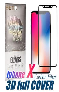 Vidro temperado curvo completo para iPhone 12 11 Pro max XS MAX Filme protetor de tela de fibra de carbono borda macia com pacote 7150904