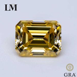 Stud moissanite değerli taş limon sarı renk zümrüt kesim laboratuvar büyümüş elmas diy halkası kolye küpeler gra ile ana malzemeler yq240110