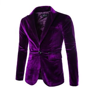 Parlak Purple One Düğmesi Kadife Blazer Ceket Erkekler Bahar Slim Fit Club Partisi Gelinlik Blazers Erkek Blazer 240110