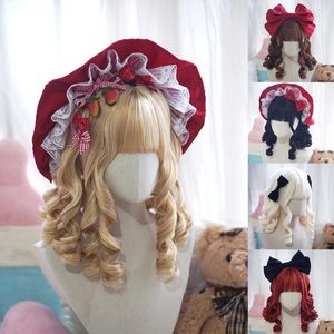 Difei Roman Kıvırcık Sentetik Lolita Saç Patlama Kırmızı Altın Anime Wig Oberl Kadın Parti Cosplay 240110