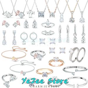 Conjuntos originais novos conjuntos de jóias de cristal austríaco atrair alma rosa brinco pulseira colar anel para mulher com logotipo atacado