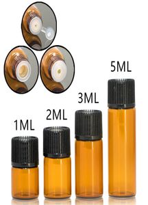 Amber Cam Esansiyel Yağ E Sıvı Şişeler 1 2 3 5 ML Cam Test Tüpü Flakon Plastik Durdurucu Siyah Kapak 8407182