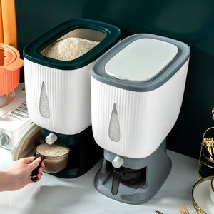 10kg Otomatik Plastik Tahıl Dispenser Depolama Kutusu Ölçüm Kupası Mutfak Mutfak Gıda Tank Pirinç Konteyner Organizatör Tahıl Depolama Kutuları 240106