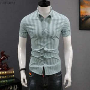 Homens camisetas 2022 camisas listradas para homens manga curta verão negócios casual camisas slim fit meia manga top camisas camisa social masculina l240110