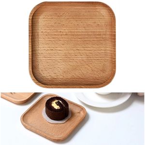 Square Wooden Plates Beech Wood Tray Children's Whole Woods Fruit Plates Dessert Dinner Tableware 12.8CM